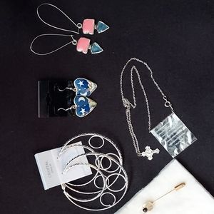 8pc Jewelry Lot New & Used, 1-New Necklace, 3- Earring Sets. Vintage Pin